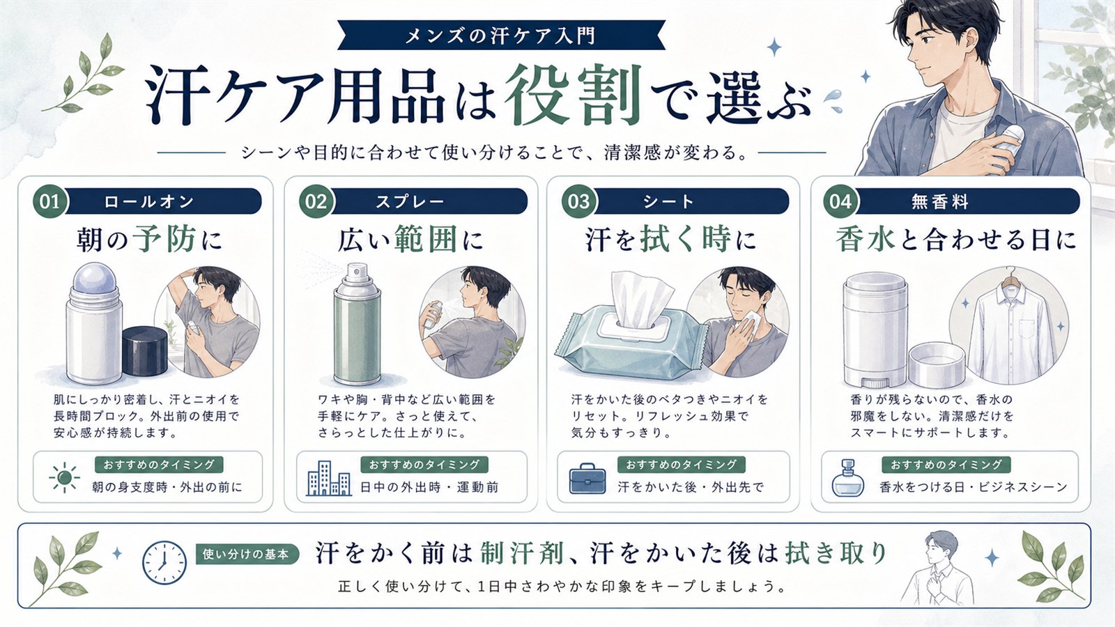 メンズ制汗剤の種類と使うタイミングを整理した日本語図解