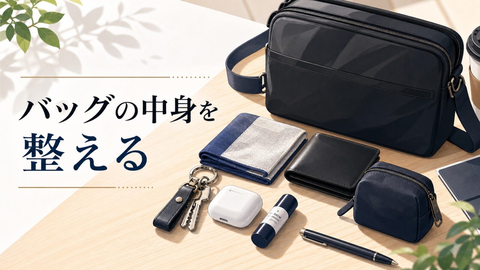 バッグの中身を整える男性向け持ち物整理のアイキャッチ画像