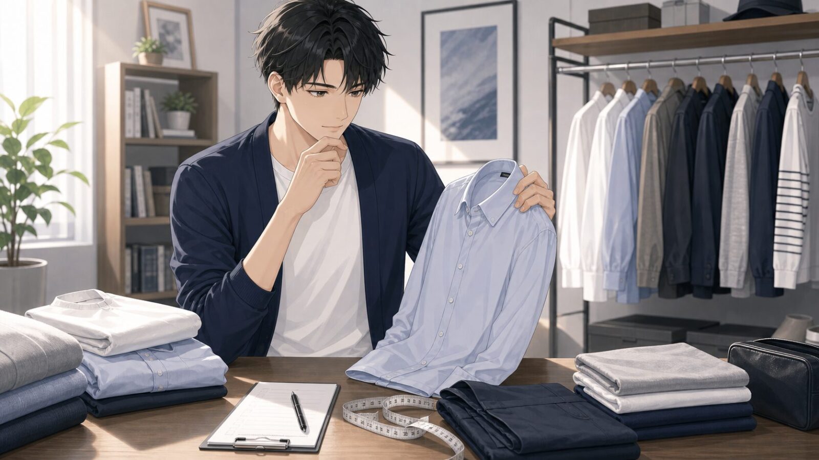 服を買い足す前にサイズ感と合わせやすさを考える男性
