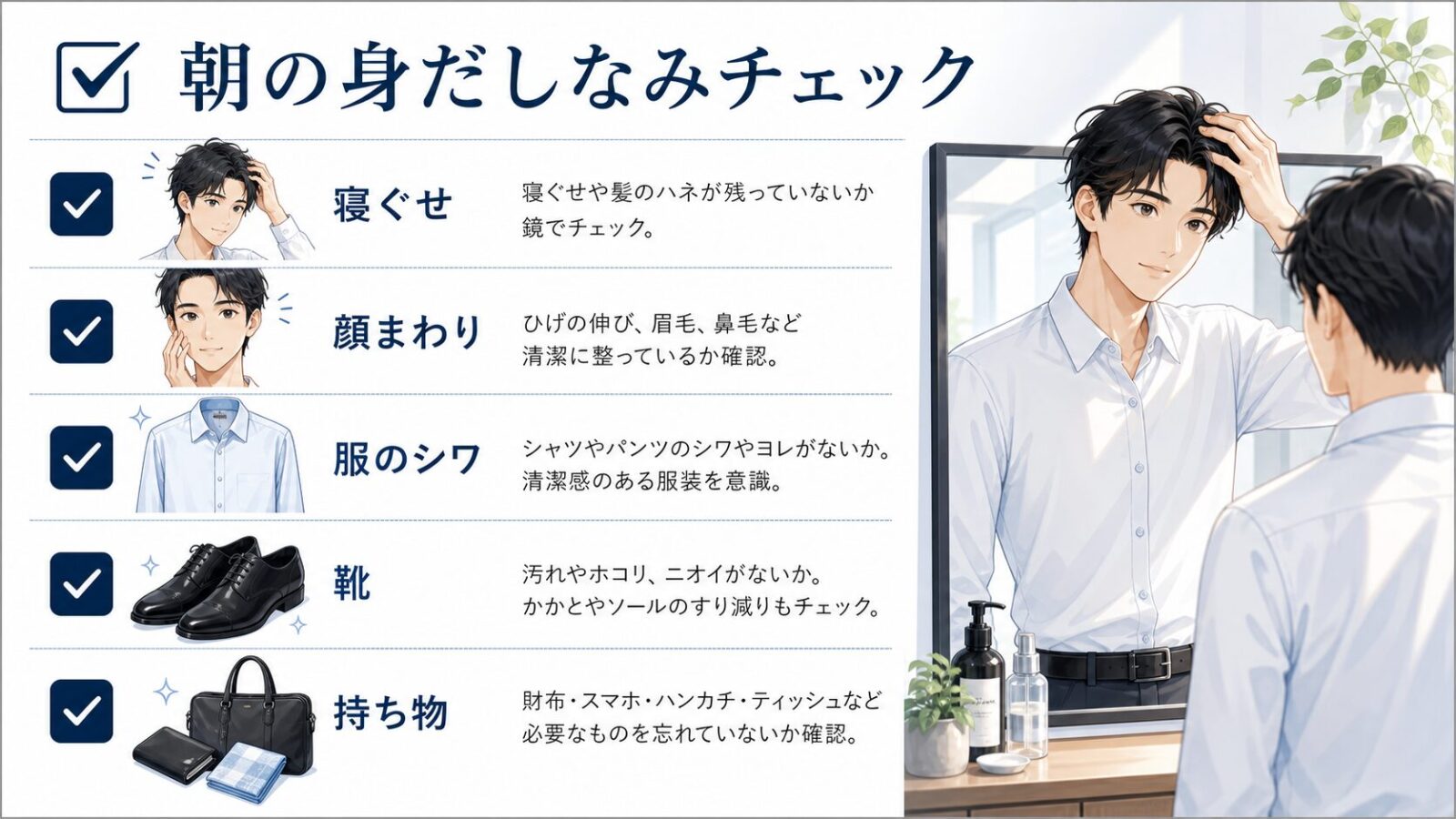 朝の身だしなみチェック項目をまとめた図解