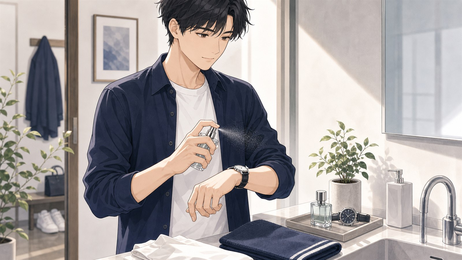 メンズ香水を初心者が1プッシュから自然につける手元のイラスト