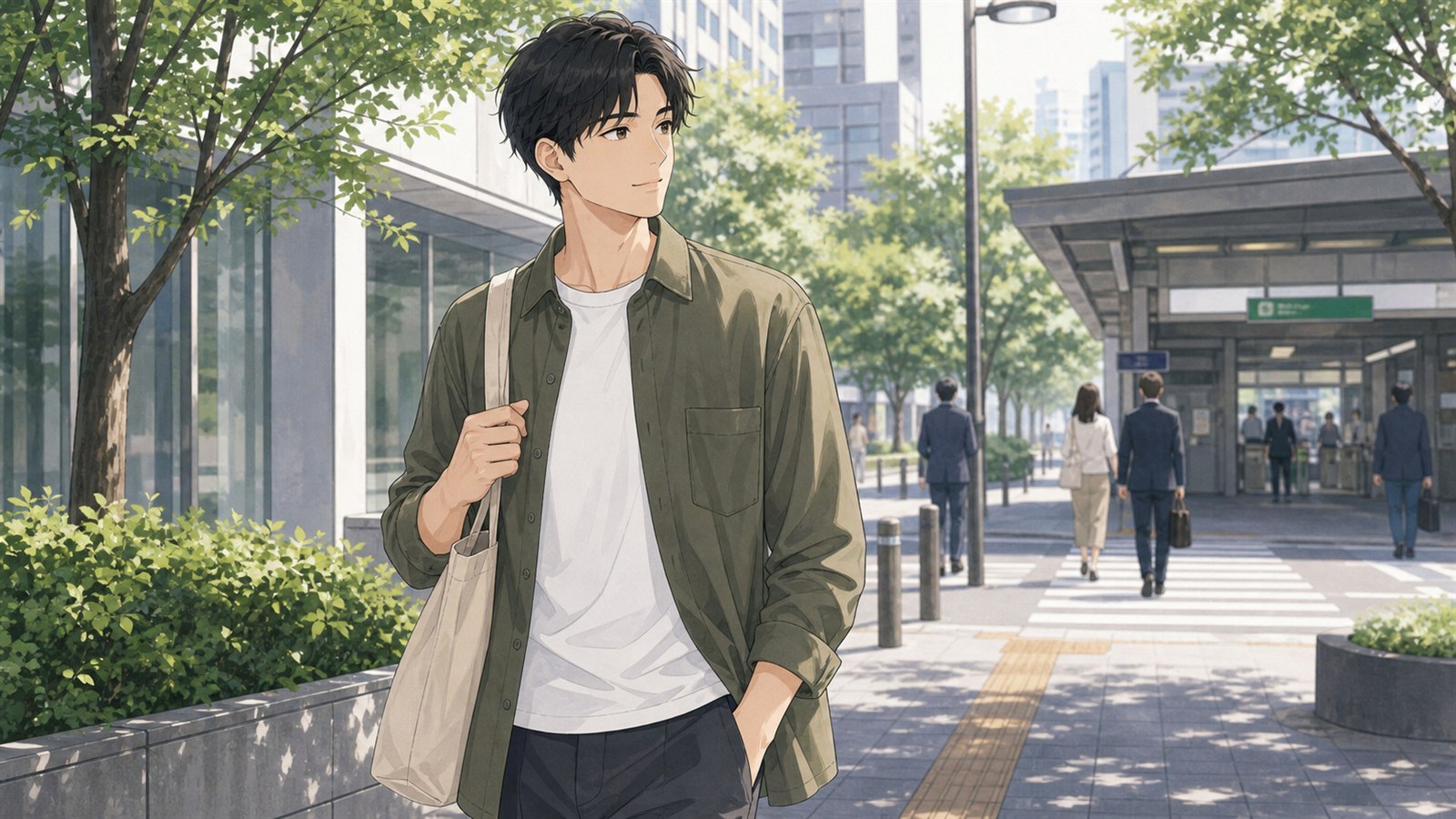 メンズ香水を職場や外出先で控えめに使う男性のイラスト