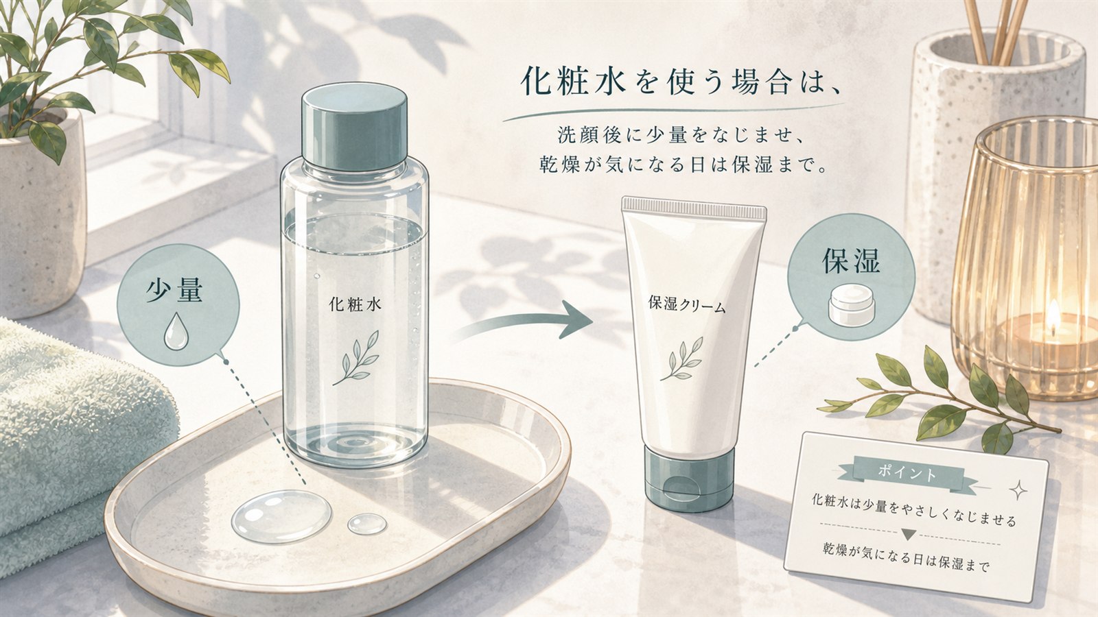 メンズ化粧水を少量から使う方法を示すイラスト