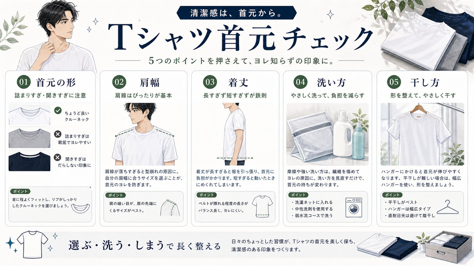 メンズTシャツの首元よれ対策を整理した日本語図解